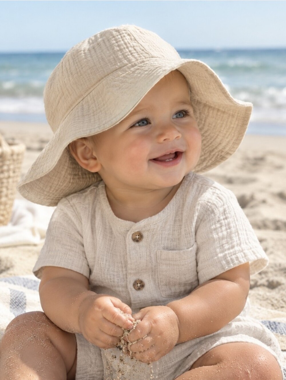 NWOT Angel Dear Muslin Stone Color Baby Sun Hat